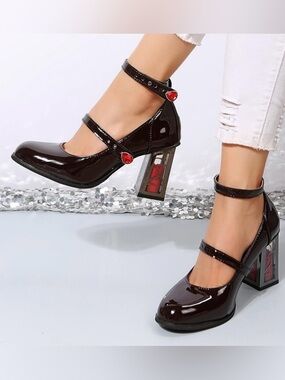 Punk Gothic Patent Leather Heels Ankle Straps Party Shoes Lolita Pump Size 38